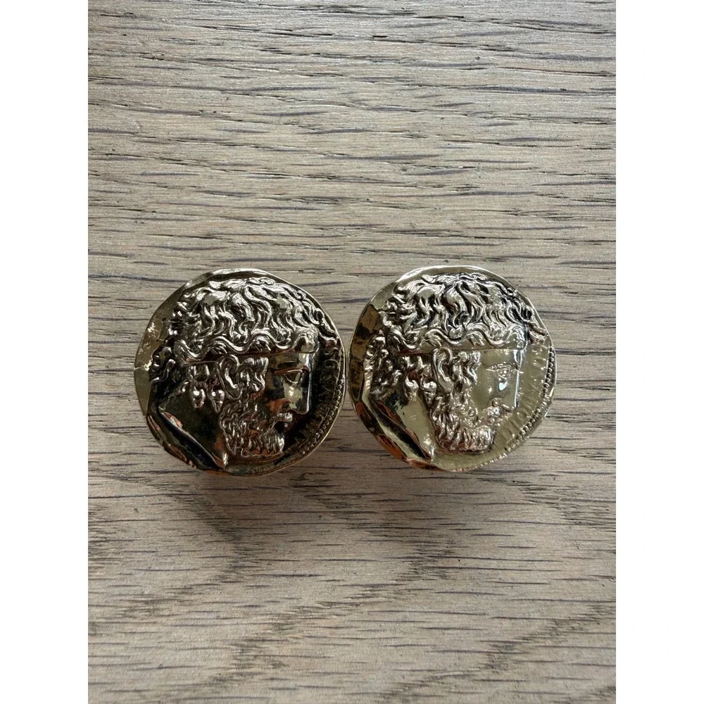 Anson Vintage Gold Tone Greek Roman‎ Coin Cufflinks Dionysus Zeus Profile Mens